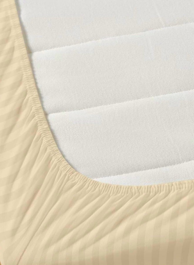 Chase Up Striped Microfiber Fitted Sheet Set - King (180 x 200 cm) + 2 Pillowcases (50 x 75 cm), Ultrasoft Plush Fabric, Premium, Durable Quality, and Deep Pocket for a Perfect Fit, Beige - Image 2