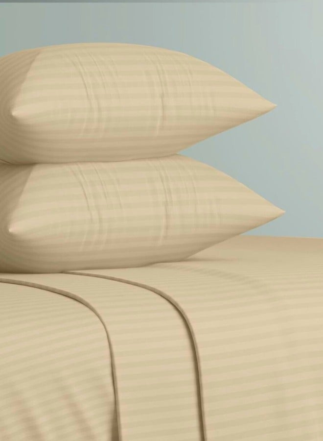 Chase Up Striped Microfiber Fitted Sheet Set - King (180 x 200 cm) + 2 Pillowcases (50 x 75 cm), Ultrasoft Plush Fabric, Premium, Durable Quality, and Deep Pocket for a Perfect Fit, Beige - Image 3