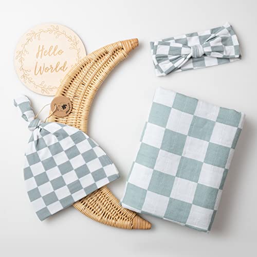 Miaoberry 100% Organic Muslin Swaddle Set| Sage Green Checkered - Image 2