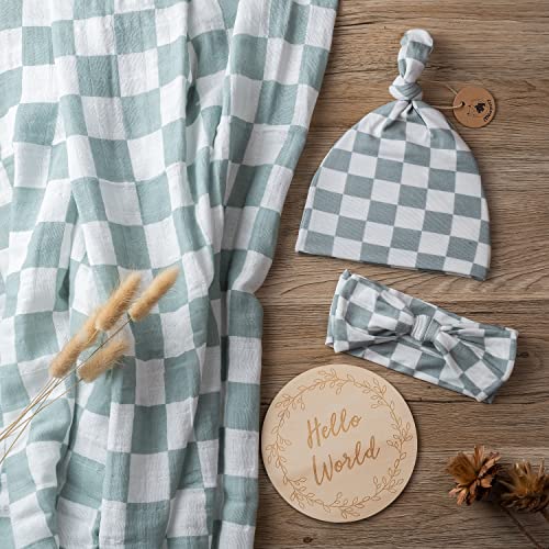 Miaoberry 100% Organic Muslin Swaddle Set| Sage Green Checkered - Image 5