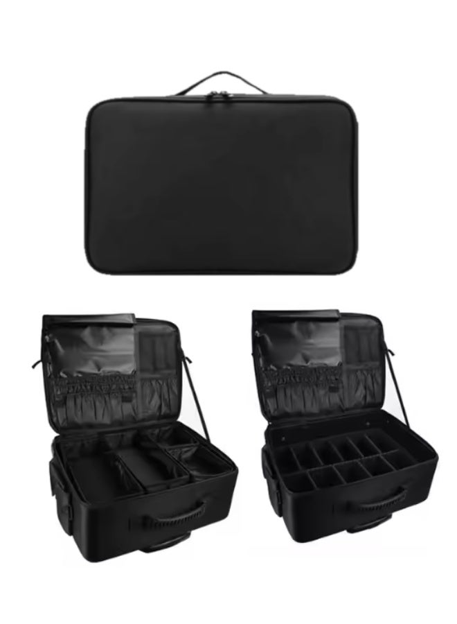 BLC Large Capacity Makeup Bag with Multi-Compartments, Cosmetic Organizer Travel Storage for Cosmetology, Tatto Artist, Hairdresser,Black - Image 1