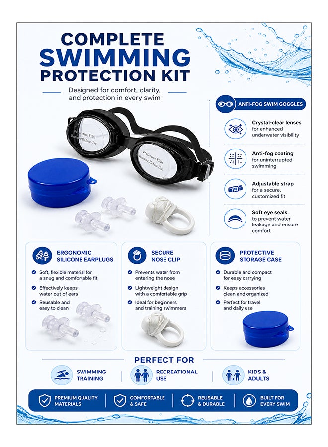 DBLEW Swimming Goggles with Earplugs – Anti-Fog Swim Glasses Set, Blue - Image 2