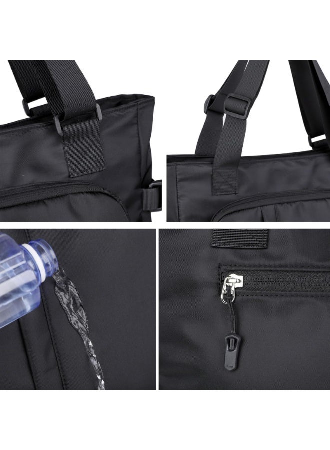 Women's Multi-Pocket Nylon Tote Bag, Water-Resistant Large Handbag with Adjustable Shoulder Strap, Black - Image 3