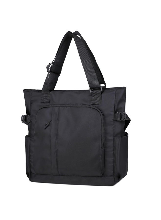 Women's Multi-Pocket Nylon Tote Bag, Water-Resistant Large Handbag with Adjustable Shoulder Strap, Black - Image 1