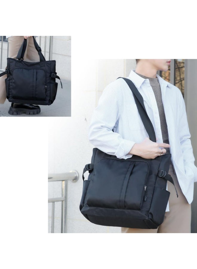 Women's Multi-Pocket Nylon Tote Bag, Water-Resistant Large Handbag with Adjustable Shoulder Strap, Black - Image 2