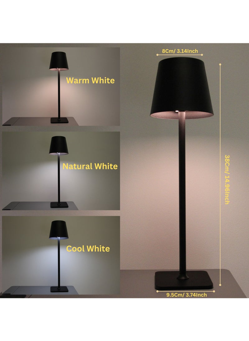Levin Germany مصباح طاولة LED لاسلكي 5 واط من LEVIN Germany بظل أسود – قابل لإعادة الشحن عبر USB، إضاءة بدون ظلال بزاوية 360°، 3 أوضاع ألوان، تصميم محمول من الألومنيوم والأكريليك، ضمان لمدة سنة واحدة  - Image 2