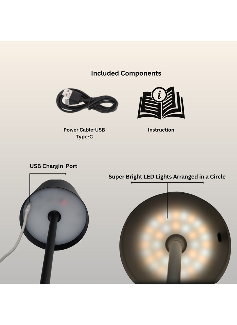 Levin Germany مصباح طاولة LED لاسلكي 5 واط من LEVIN Germany بظل أسود – قابل لإعادة الشحن عبر USB، إضاءة بدون ظلال بزاوية 360°، 3 أوضاع ألوان، تصميم محمول من الألومنيوم والأكريليك، ضمان لمدة سنة واحدة  - Image 4