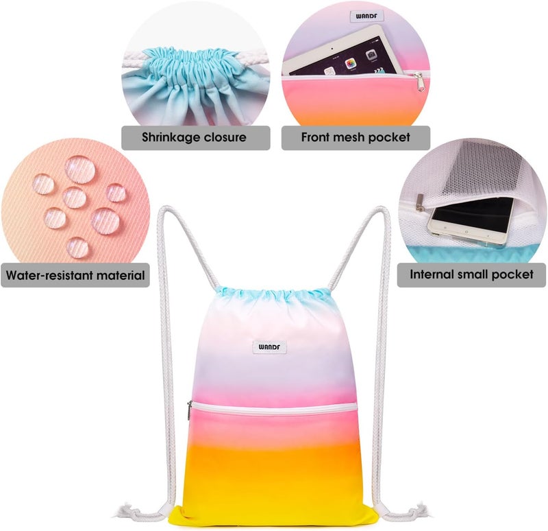 WANDF Drawstring Backpack String Bag Sackpack Cinch Water Resistant Nylon for Gym Shopping Sport Yoga (Rain bow) - Image 4