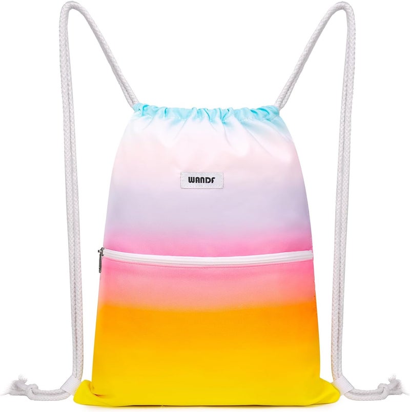 WANDF Drawstring Backpack String Bag Sackpack Cinch Water Resistant Nylon for Gym Shopping Sport Yoga (Rain bow) - Image 1