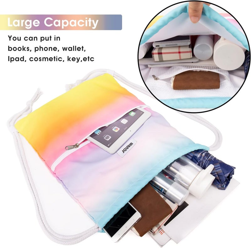 WANDF Drawstring Backpack String Bag Sackpack Cinch Water Resistant Nylon for Gym Shopping Sport Yoga (Rain bow) - Image 2