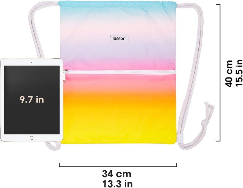 WANDF Drawstring Backpack String Bag Sackpack Cinch Water Resistant Nylon for Gym Shopping Sport Yoga (Rain bow) - Image 5