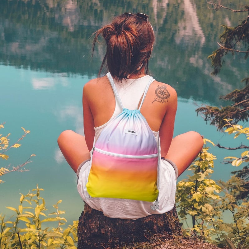 WANDF Drawstring Backpack String Bag Sackpack Cinch Water Resistant Nylon for Gym Shopping Sport Yoga (Rain bow) - Image 3