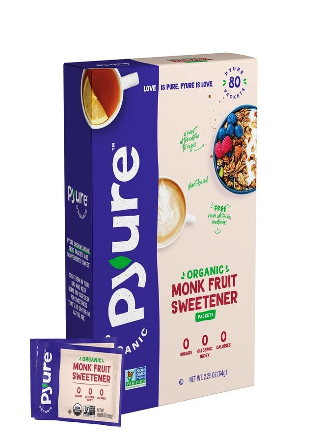 Pyure Organic Monk Fruit Sweetener Packets | White Sugar Substitute for Baking, Coffee & Tea | Zero Carb, Zero Calorie, Keto, Plant-Based, Non-GMO, Gluten-Free, USDA Organic | 80 Count - Image 1