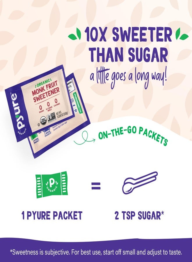 Pyure Organic Monk Fruit Sweetener Packets | White Sugar Substitute for Baking, Coffee & Tea | Zero Carb, Zero Calorie, Keto, Plant-Based, Non-GMO, Gluten-Free, USDA Organic | 80 Count - Image 2
