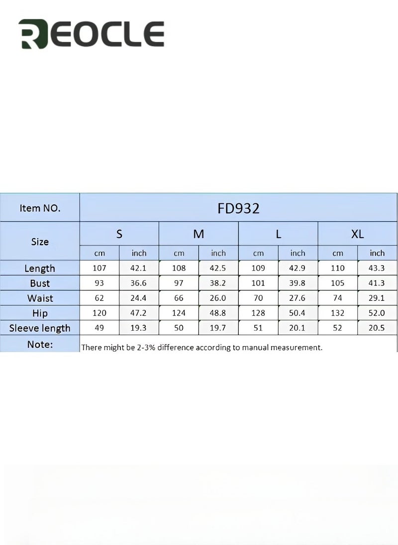 REOCLE Both-shoulder Dress with Wide Hem Long Sleeves Mid-length Printed Dress Waist Design Long Sleeve Design Fashionable Print - Image 5