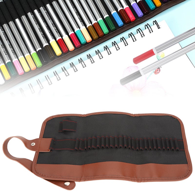 Pen Wrap Roll Pencil Case Canvas Bag Pouch Painting Tools Storage Stationery School Supplies48 Grids - Image 3