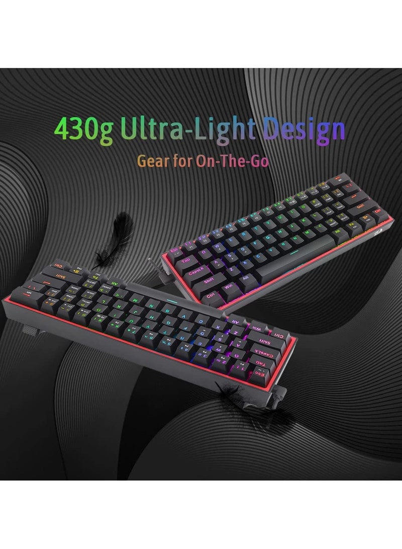erorex K617 Fizz 60% Wired RGB Gaming Keyboard, 61 Keys Compact Mechanical Keyboard, (Linear RED Switch), Pro Driver/Software Supported || Black - Image 3