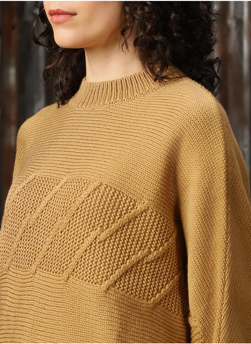 HIGH STAR Women's Beige 100% Acrylic Solid Oversized Sweater  - Image 5