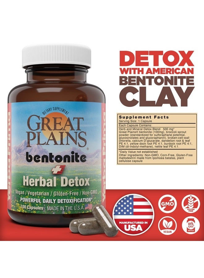 Yerba Prima Bentonite Clay Plus Herbal Detox, 100 Veg Capsules - Food Grade Clay from The Great Plains, USA - Colon & Liver Cleanse Supplement with Calcium Clay Pack1 - Image 2