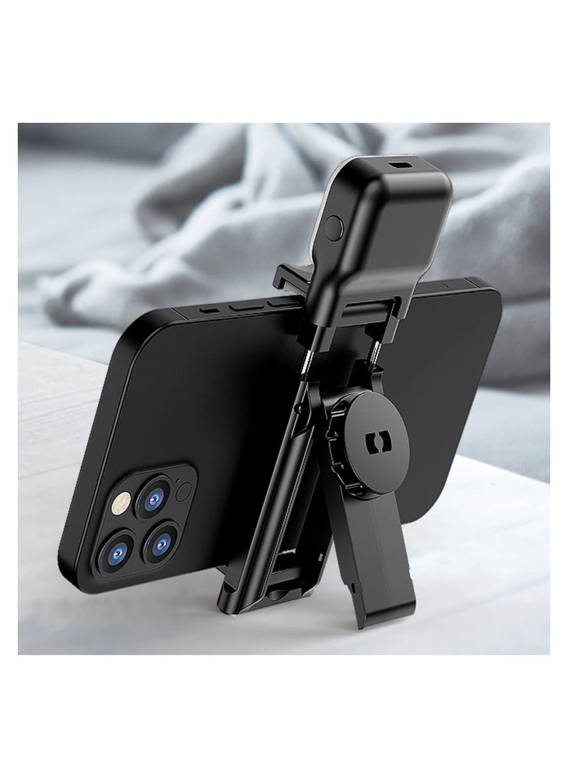 TYCOM - Selfie Stick Gimbal Stabilizer With Light Removable Clip Phone Stand for Tiktok Vlog Youtube Live Video Record (Black) - Image 1