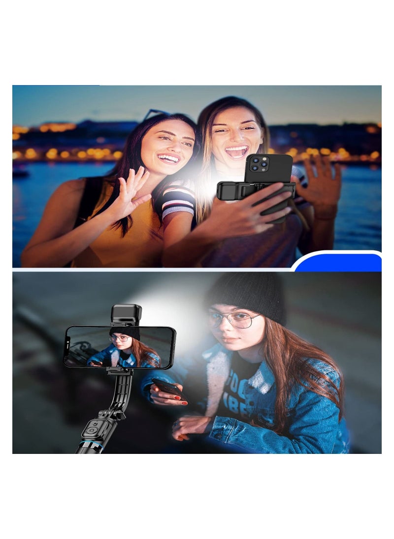 TYCOM - Selfie Stick Gimbal Stabilizer With Light Removable Clip Phone Stand for Tiktok Vlog Youtube Live Video Record (Black) - Image 1