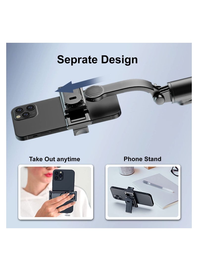 TYCOM - Selfie Stick Gimbal Stabilizer With Light Removable Clip Phone Stand for Tiktok Vlog Youtube Live Video Record (Black) - Image 1