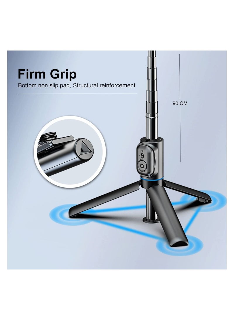 TYCOM - Selfie Stick Gimbal Stabilizer With Light Removable Clip Phone Stand for Tiktok Vlog Youtube Live Video Record (Black) - Image 1