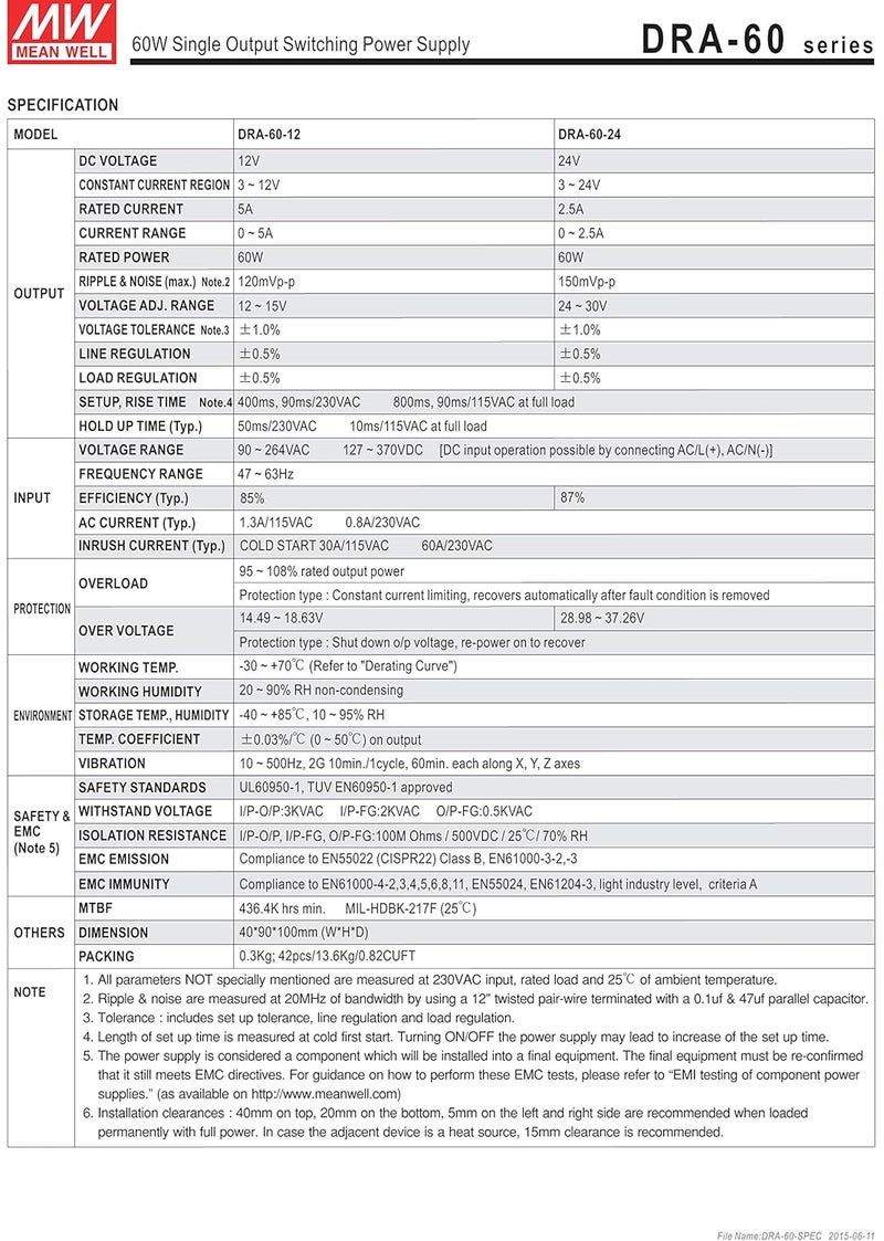 Mean Well DRA 60 12 DIN Rail 12V 5A 60W Switching Power Supply - Image 4