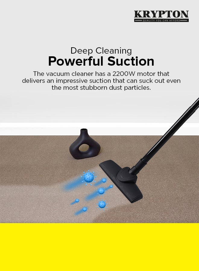KRYPTON Handheld Vacuum Cleaner for Floor and Dust Cleaning  with Large Suction Capacity, Dust Full Indicator, Compact Size, Wider & Flexible Hose and Suitable for Dry Cleaning, 1.5 L 2200 W KNVC6181 Black/Red/White - Image 3