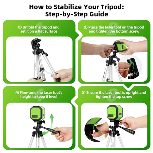 Huepar Laser Level with Tripod, HUEPAR 100Ft Self Leveling Laser Level Rechargeable Green Cross Line Laser Leveler Tool for Picture Hanging, Tile, Home Renovation, Carrying Bag Included (25.6 in Tripod) - Image 5