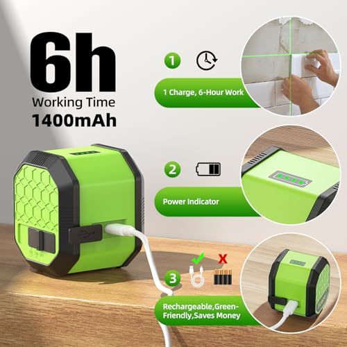 Huepar Laser Level with Tripod, HUEPAR 100Ft Self Leveling Laser Level Rechargeable Green Cross Line Laser Leveler Tool for Picture Hanging, Tile, Home Renovation, Carrying Bag Included (25.6 in Tripod) - Image 4