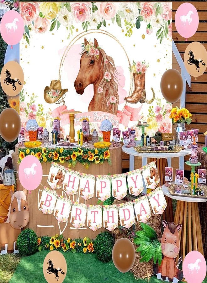 Fangleland Horse Birthday Party Decorations Kit for Girls - Themes Banner & Photo Backdrop, Cake Cupcake toppers, Racing Balloons, Western Cowgirl Happy Supplies - Image 4