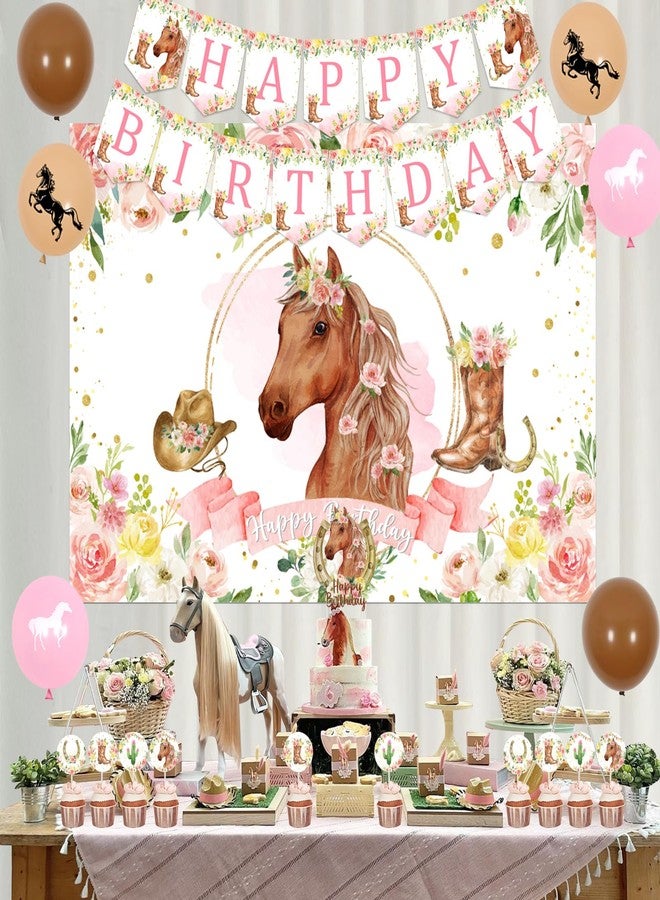 Fangleland Horse Birthday Party Decorations Kit for Girls - Themes Banner & Photo Backdrop, Cake Cupcake toppers, Racing Balloons, Western Cowgirl Happy Supplies - Image 2