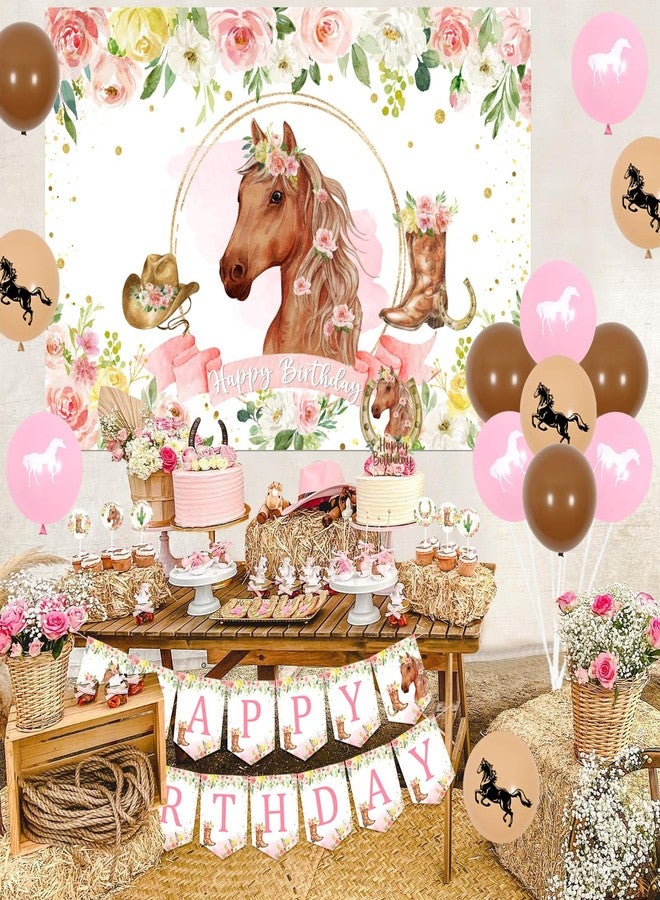 Fangleland Horse Birthday Party Decorations Kit for Girls - Themes Banner & Photo Backdrop, Cake Cupcake toppers, Racing Balloons, Western Cowgirl Happy Supplies - Image 3