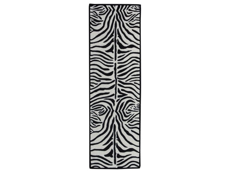 RUG PALACE Bedside Runner Rugs for Bedroom Living Room 2 x 5 feet Wool Black White Modern Animal Design Handmade Tufted Carpet for Hallway Kitchen Rectangular