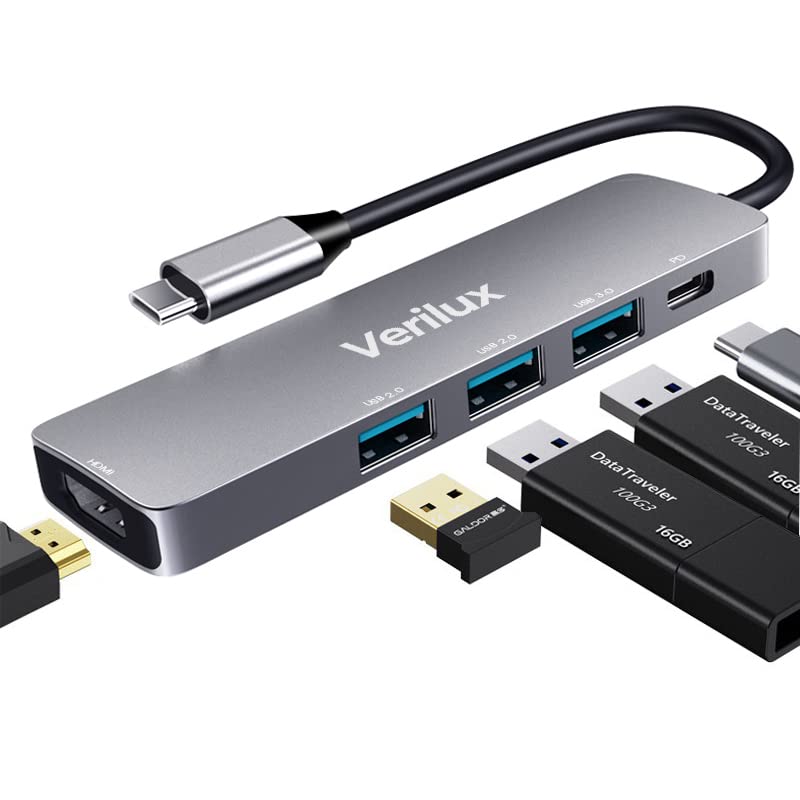 Verilux� USB C Hub, 5 in 1 Portable Aluminum Multiport Adapter Type C Hub with 4K HDMI Output, USB 2.0/3.0 Ports,USB C 100W PD, Compatible with,MacBook Pro/Air/ipad Pro 2018,More USB C Devices - Image 1