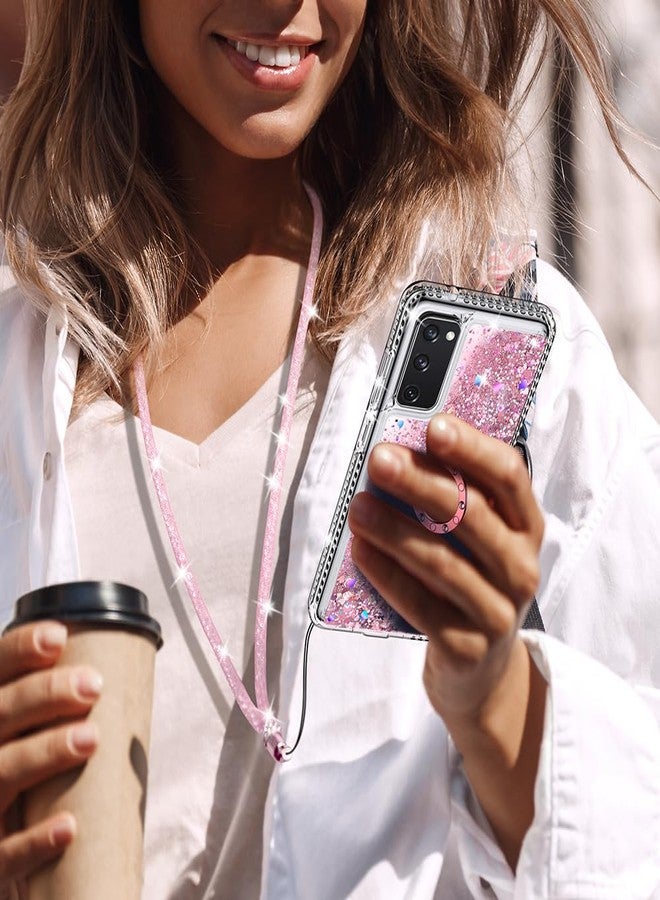 Silverback for Samsung Galaxy S20 FE 5G Holographic Sparkle Glitter Case with Stand, Bling Diamond Ring - Pink - Image 5