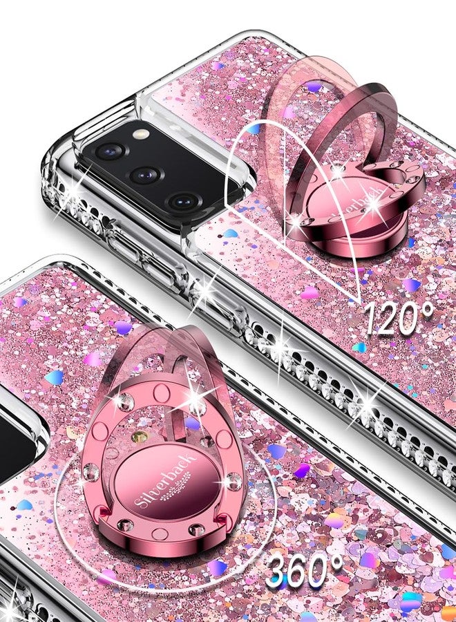 Silverback for Samsung Galaxy S20 FE 5G Holographic Sparkle Glitter Case with Stand, Bling Diamond Ring - Pink - Image 3