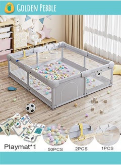 bbet Playpen, Playpen for Baby, 180*200cm Baby Play Area, Baby Playpen with Mat Baby Fence for Baby Safety,Fence for Kids ,Infant Indoor And Outdoor Kids Activity Center With 50 Pieces Ocean Balls and 2 Packs of Pull Rings حاجز العاب للاطفال سياج امان للعب الاطفال  - Image 1