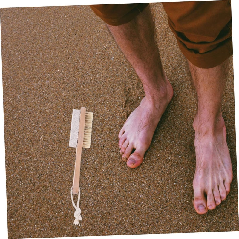 GANAZONO 3pcs Double-Sided Foot Scrubber Pumice Stone Boar Bristle Brush with Wooden Handle Dead Skin Removal Foot File Exfoliator for Shower - Image 4