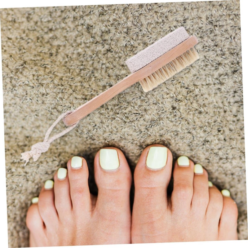 GANAZONO 3pcs Double-Sided Foot Scrubber Pumice Stone Boar Bristle Brush with Wooden Handle Dead Skin Removal Foot File Exfoliator for Shower - Image 5