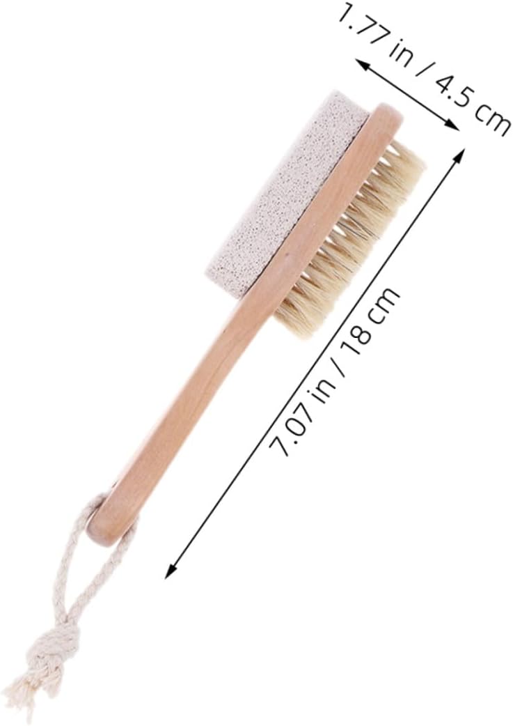 GANAZONO 3pcs Double-Sided Foot Scrubber Pumice Stone Boar Bristle Brush with Wooden Handle Dead Skin Removal Foot File Exfoliator for Shower - Image 2