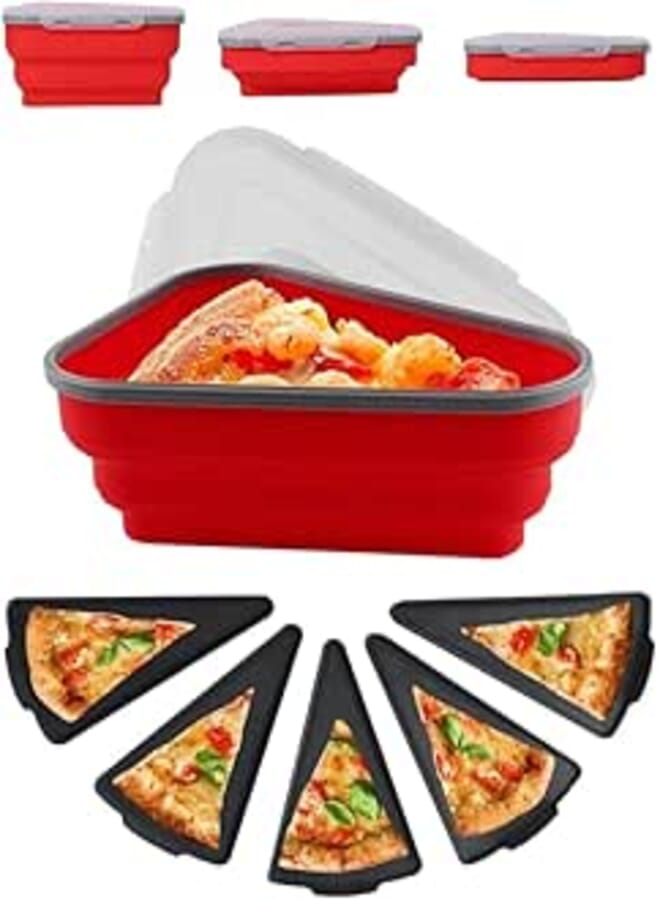 Spaceshoop Lunchbox Pizza Storage silicone Container Expandable,with 5 slices Trays, hold whole pizza ‎Lunch Box Silicone Foldable Pizza Storage, with 5 Pizza Slice Plates, Holds Whole Pizza,