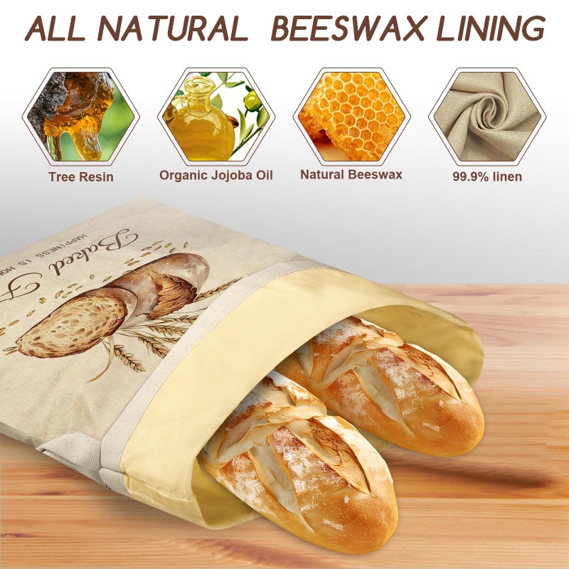 fufeisi Beeswax Bread Bags for Sourdough, 2 Pack Reusable Bread Bag for Storage XL 17x13 Inch, Large Linen Bags for Homemade Sourdough - Keep Fresh, Freezer Safe - Image 2