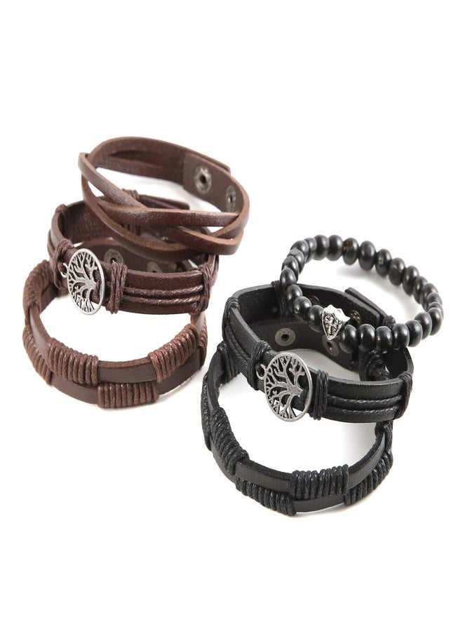 HZMAN Genuine Leather Tree of life Bracelets Men Women, Tiger Eye Natural Stone Lava Rock Beads Ethnic Tribal Elastic Bracelets Wristbands (6 Pcs) - Image 4