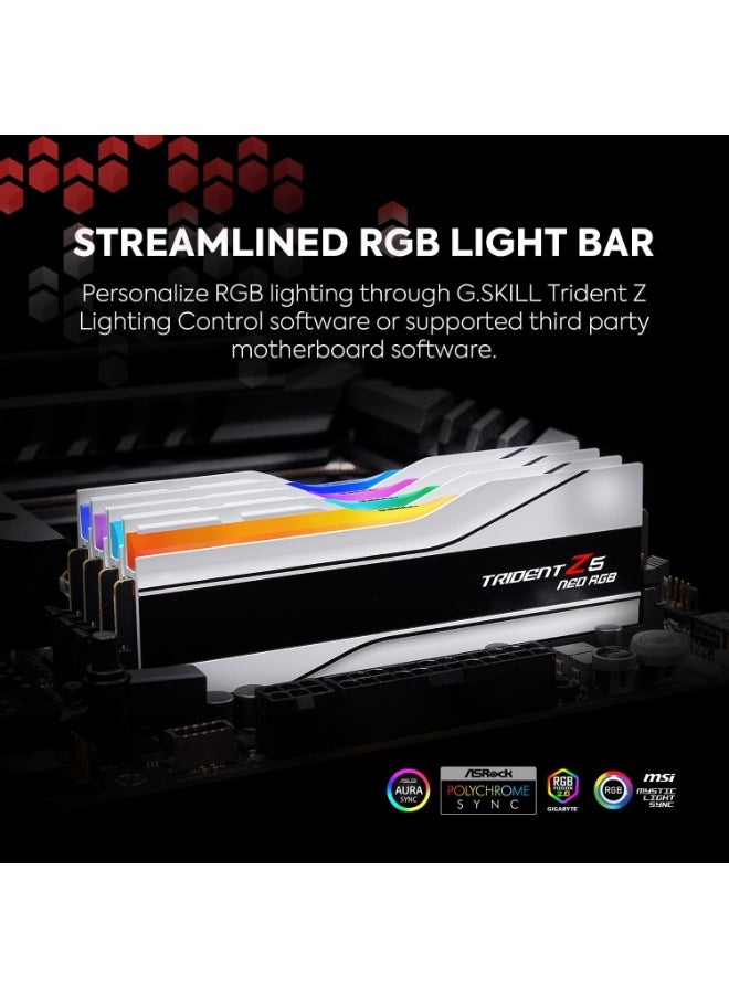 جي.سكيل ذاكرة G.SKILL Trident Z5 Neo RGB DDR5، سعة 32GB (2x16GB)، بسرعة 8000MT/s، CL38، دعم AMD EXPO، ثنائية القناة، جهد 1.45V، تصميم أبيض مع إضاءة RGB – F5-8000J3848H16GX2-TZ5NRW  - Image 3