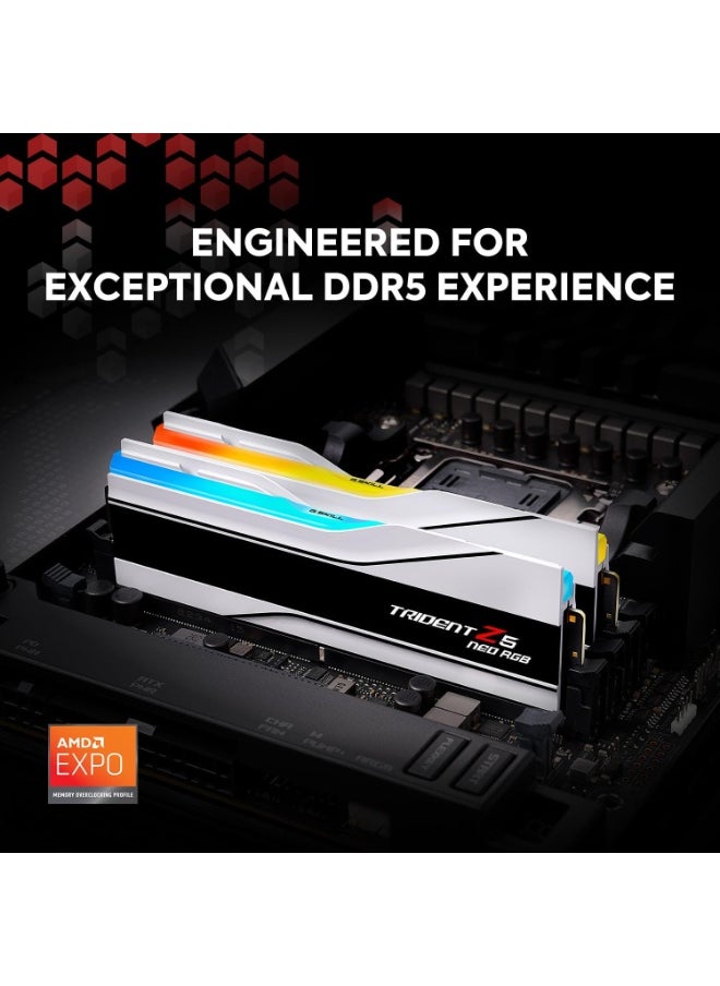 جي.سكيل ذاكرة G.SKILL Trident Z5 Neo RGB DDR5، سعة 32GB (2x16GB)، بسرعة 8000MT/s، CL38، دعم AMD EXPO، ثنائية القناة، جهد 1.45V، تصميم أبيض مع إضاءة RGB – F5-8000J3848H16GX2-TZ5NRW  - Image 2