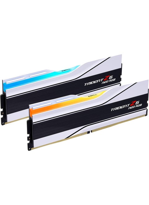 ذاكرة G.SKILL Trident Z5 Neo RGB DDR5، سعة 32GB (2x16GB)، بسرعة 8000MT/s، CL38، دعم AMD EXPO، ثنائية القناة، جهد 1.45V، تصميم أبيض مع إضاءة RGB – F5-8000J3848H16GX2-TZ5NRW