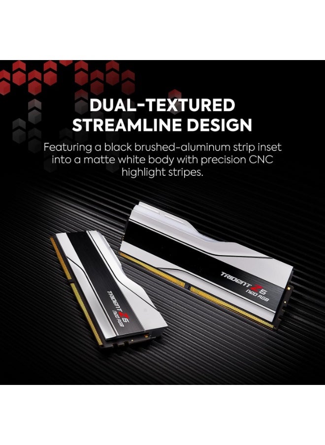 جي.سكيل ذاكرة G.SKILL Trident Z5 Neo RGB DDR5، سعة 32GB (2x16GB)، بسرعة 8000MT/s، CL38، دعم AMD EXPO، ثنائية القناة، جهد 1.45V، تصميم أبيض مع إضاءة RGB – F5-8000J3848H16GX2-TZ5NRW  - Image 4