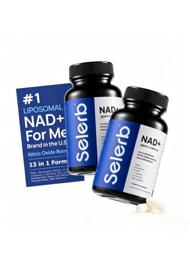 المشاهير مكمل NAD+ للرجال عبوتان – أكسيد النيتريك والريزفيراترول وCoQ10 وجذر الماكا – دعم الطاقة والحيوية – ٦٠ كبسولة لكل عبوة - Image 1
